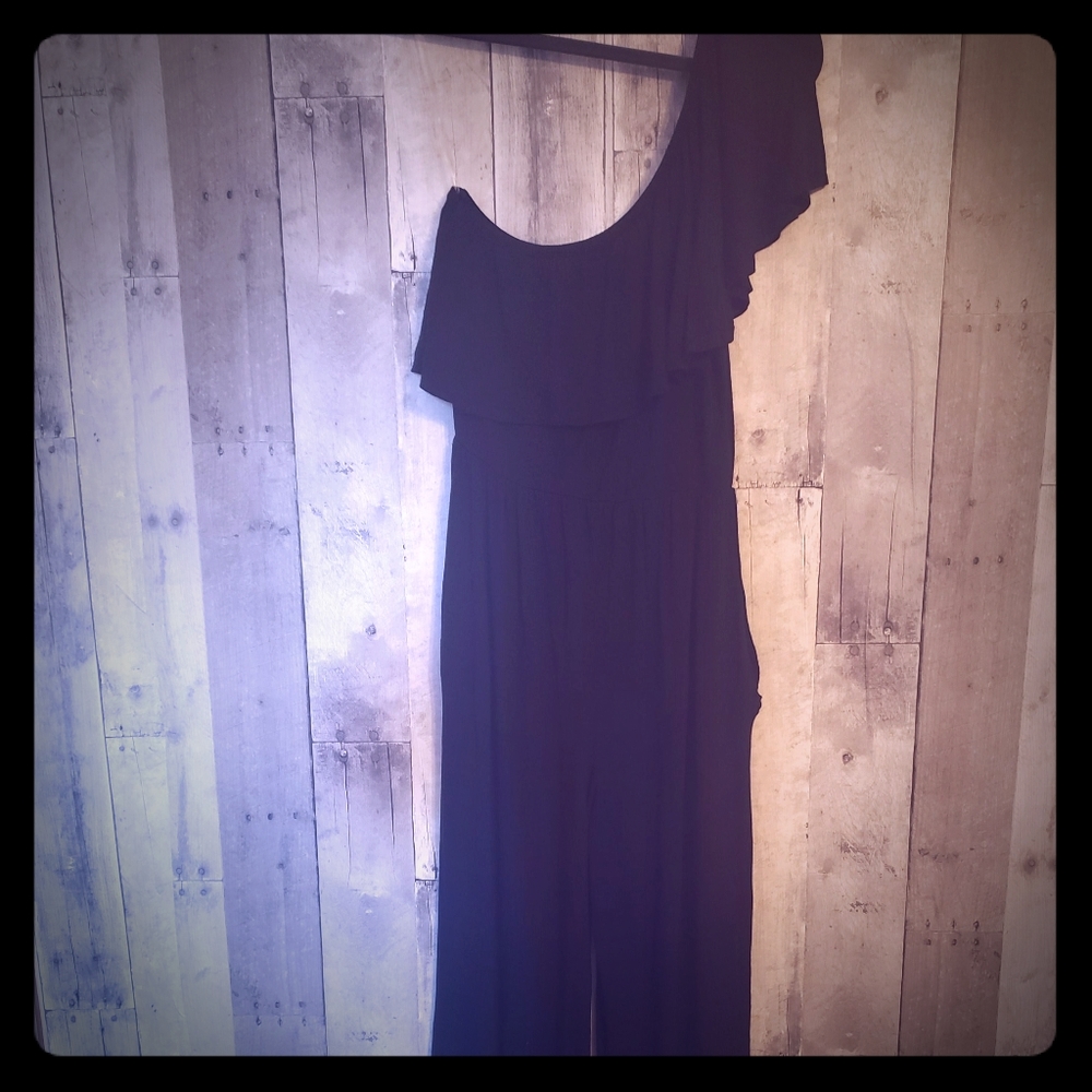 One shoulder jumpsuit black loose fit legs m